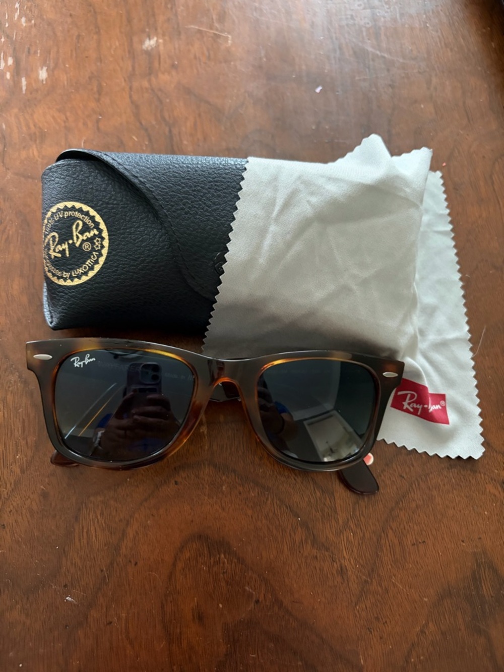 Ray-Ban Tortoise Wayfarer Sunglasses with Dark Lenses